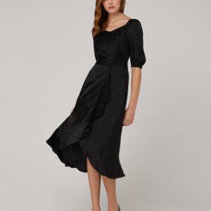 MARYLING V Neck Black Polka Dot Dress