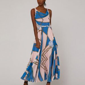 MARYLING DRAPE NECK BRAID GEORGETTE PRINT MAXI-DRESS