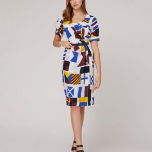 MARYLING V-neck crisscross pleated color block silk dress