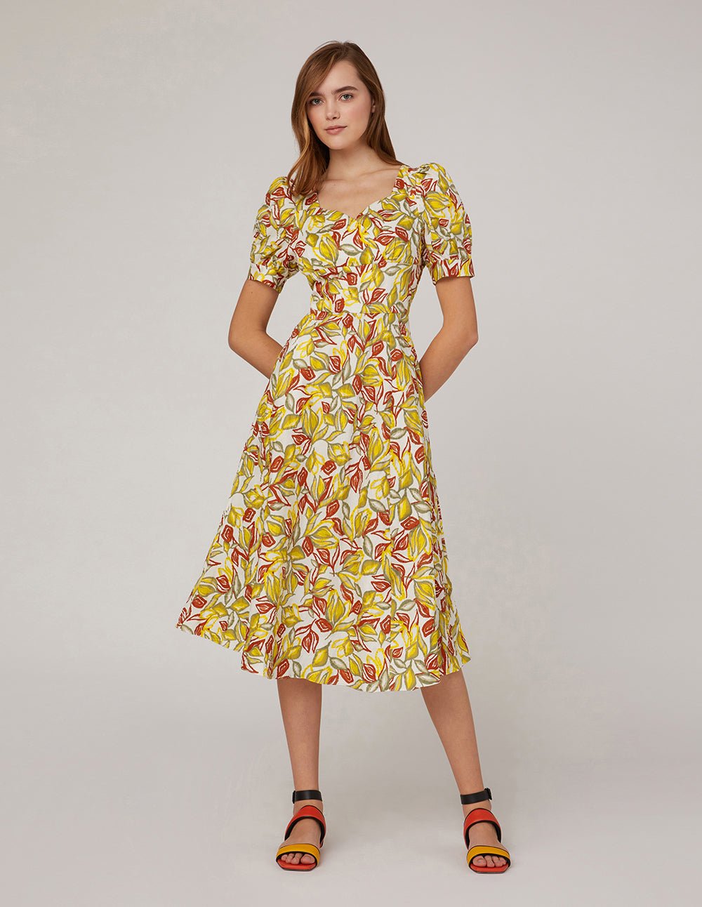 MARYLING Deep V Neck High Waist Puff Sleeves Dress