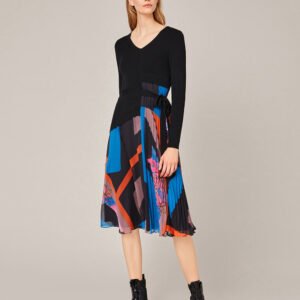 MARYLING V-NECK KNIT SPLICED GEORGETTE PRINT DRESS