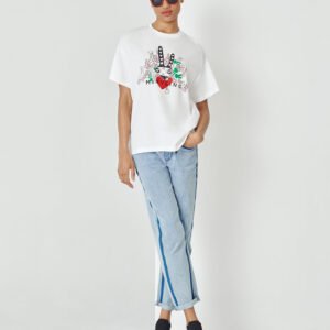 MARYLING White Rabbit Print Loose Fit Short Sleeve T-Shirt