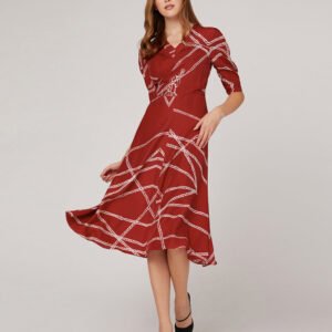 MARYLING Red white v-neck rope print dress