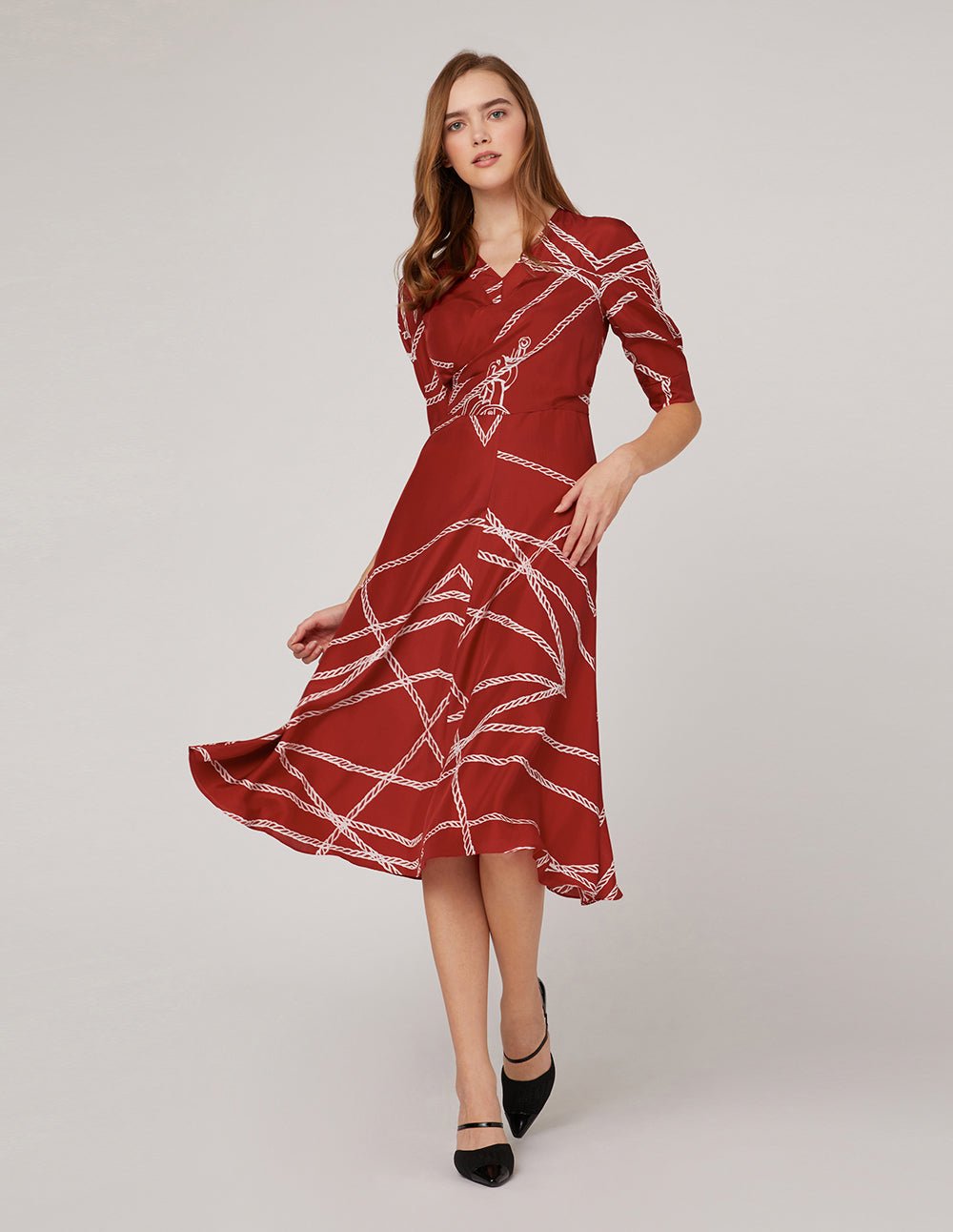 MARYLING Red white v-neck rope print dress