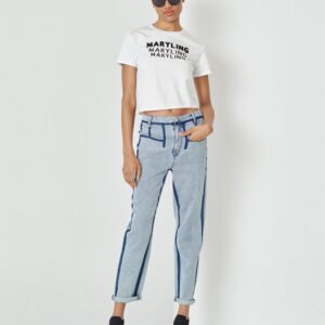 MARYLING White Beaded Logo Cropped T-Shirt