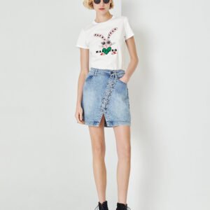 MARYLING White Rabbit Print Short Sleeve T-Shirt