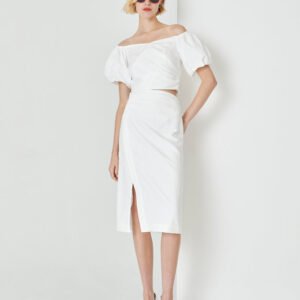 MARYLING White Puff Neck Pleated Pleated Top