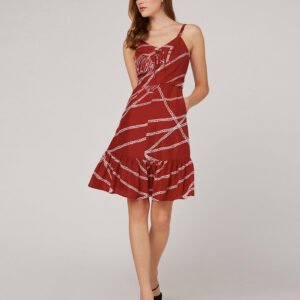 MARYLING Red white rope print woven belt dress