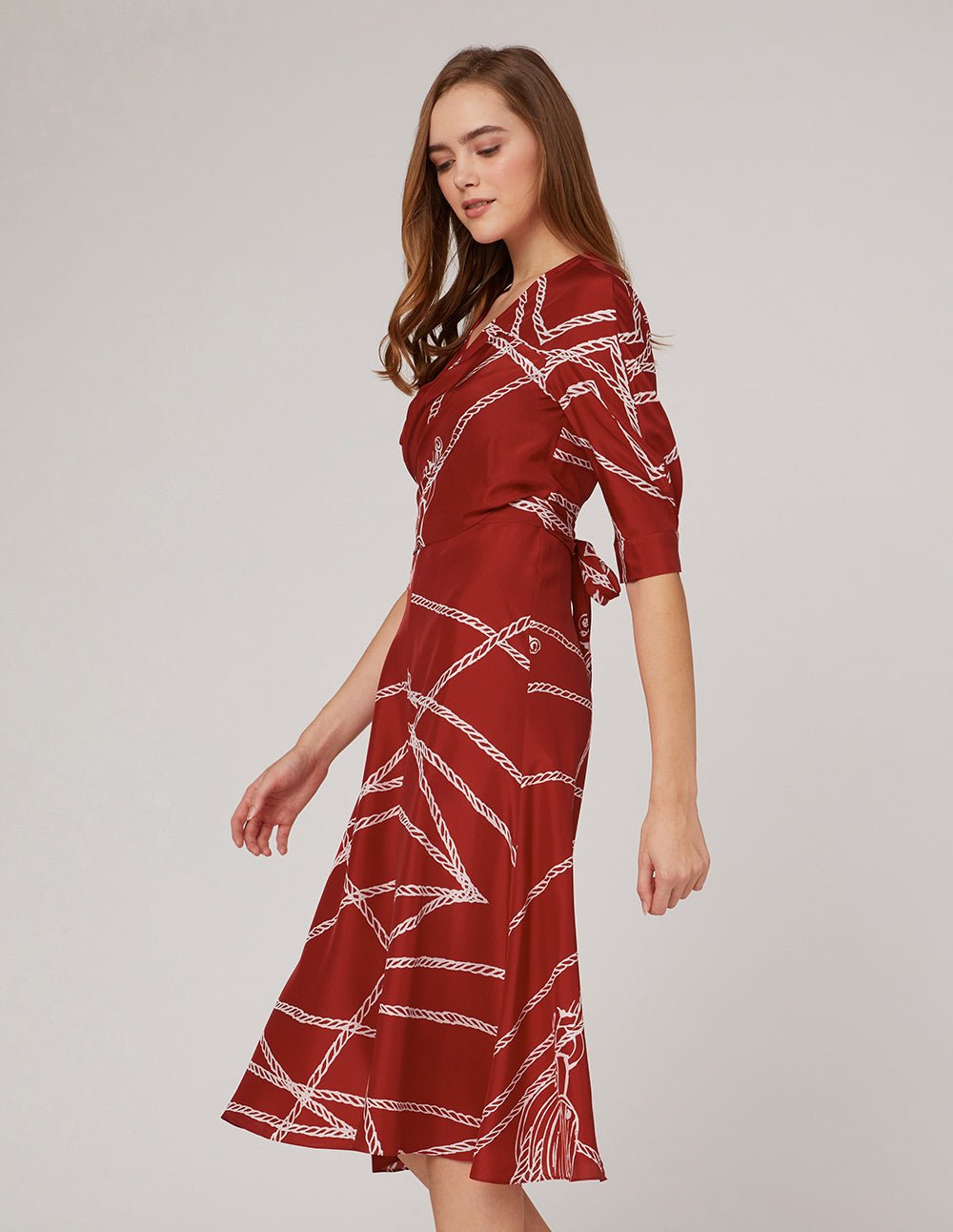 MARYLING Red white v-neck rope print dress - Image 3