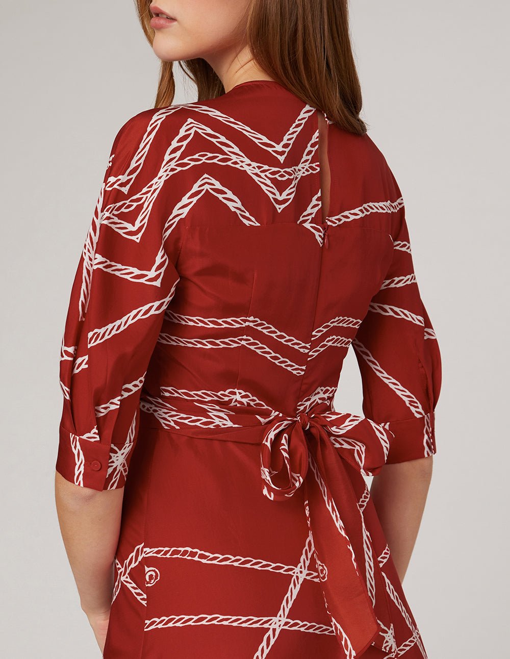 MARYLING Red white v-neck rope print dress - Image 4